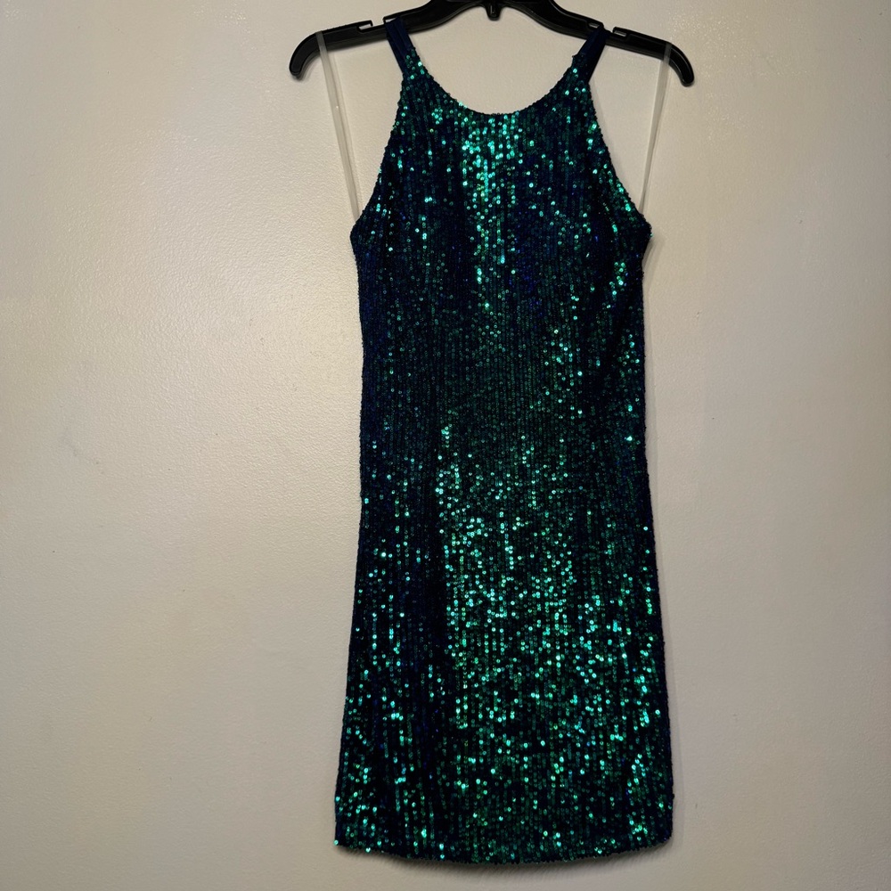 Green/Blue Sequin Mini Party Dress